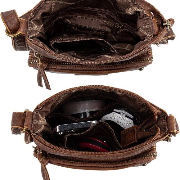 Wrangler Crossbody Bag for Women Small Soft Washed Leather Multi Pocket Shoulder - Picture 5 of 6